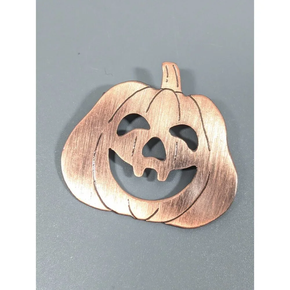 Copper Tone Halloween Pumpkin Jack‎ O Lantern Metal Pin Brushed